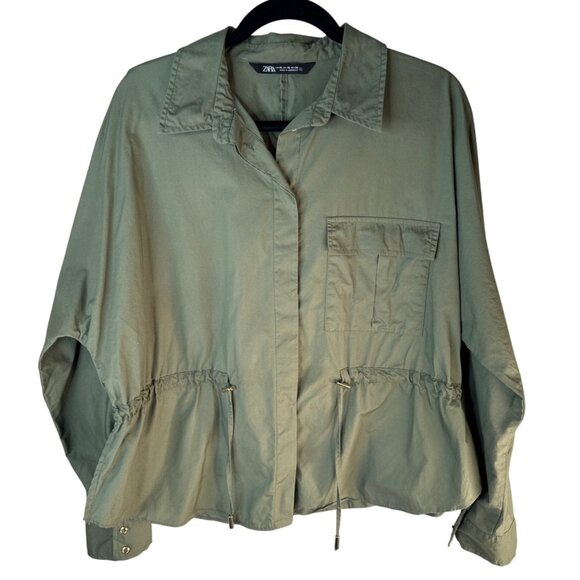 ZARA Womens XL Khaki Green Military Utility Cotton Jacket - Picture 5 of 15